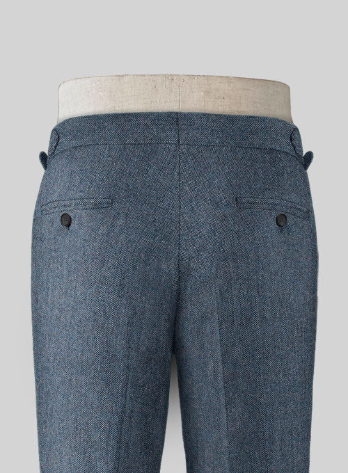 Vintage Herringbone Blue Highland Tweed Trousers - Image 5