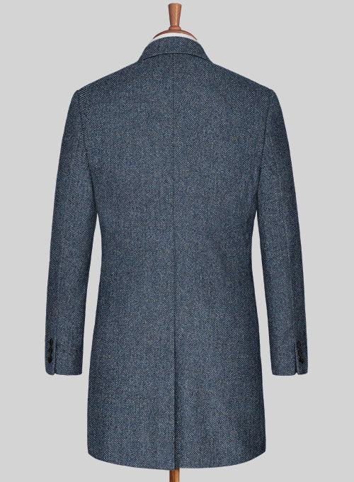 Vintage Herringbone Blue Tweed Overcoat - Image 3