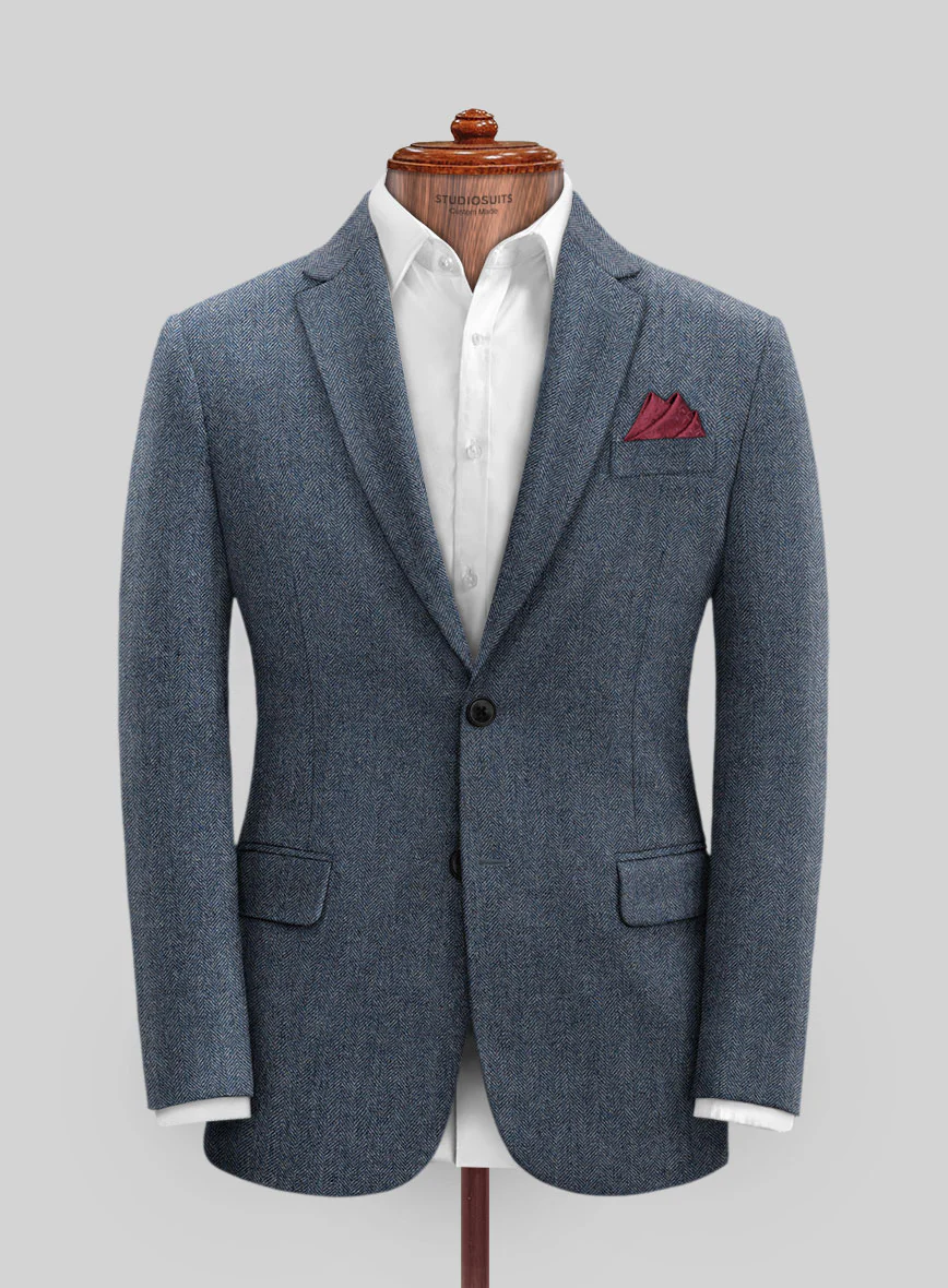 Vintage Herringbone Blue Tweed Suit - Image 5
