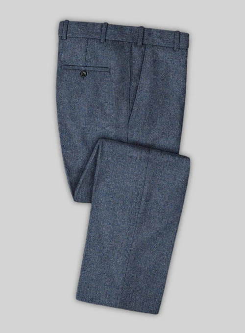 Vintage Herringbone Blue Tweed Double Breasted Suit - Image 3