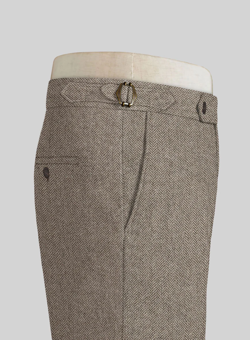 Vintage Herringbone Brown Tweed Highland Trousers - Image 2