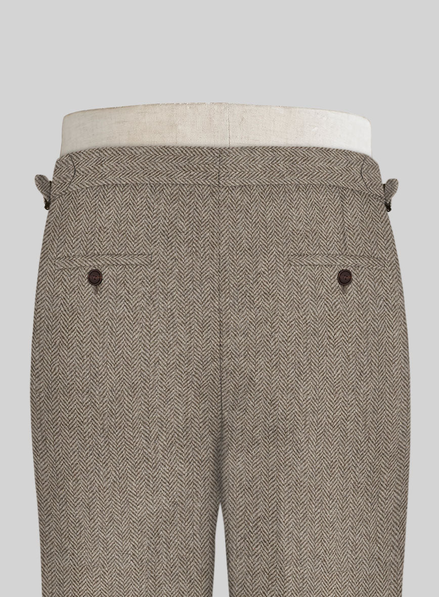 Vintage Herringbone Brown Tweed Highland Trousers - Image 3