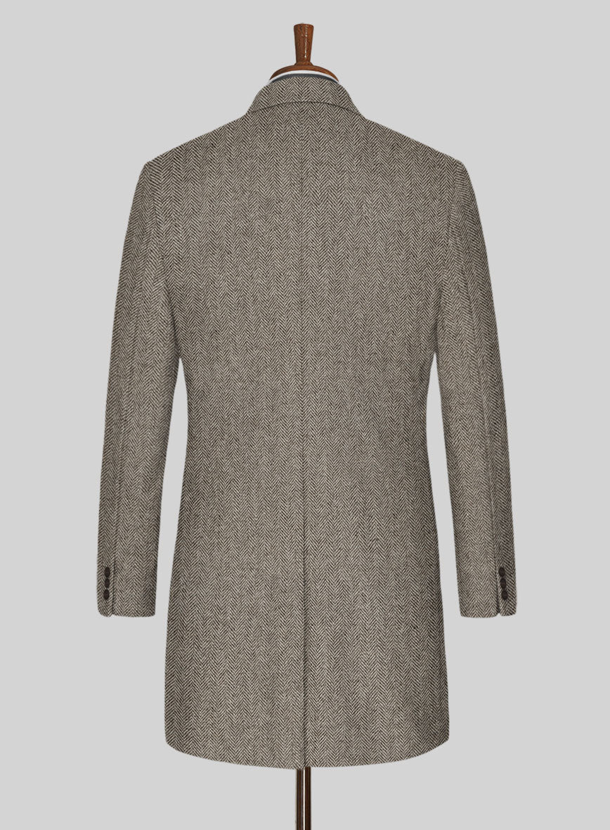 Vintage Herringbone Brown Tweed Overcoat - Image 2