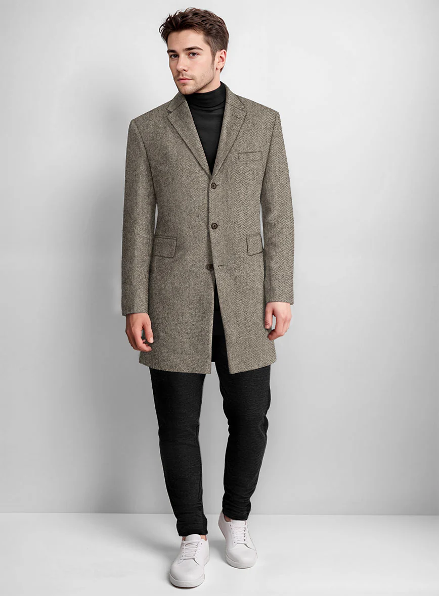 Vintage Herringbone Brown Tweed Overcoat - Image 3