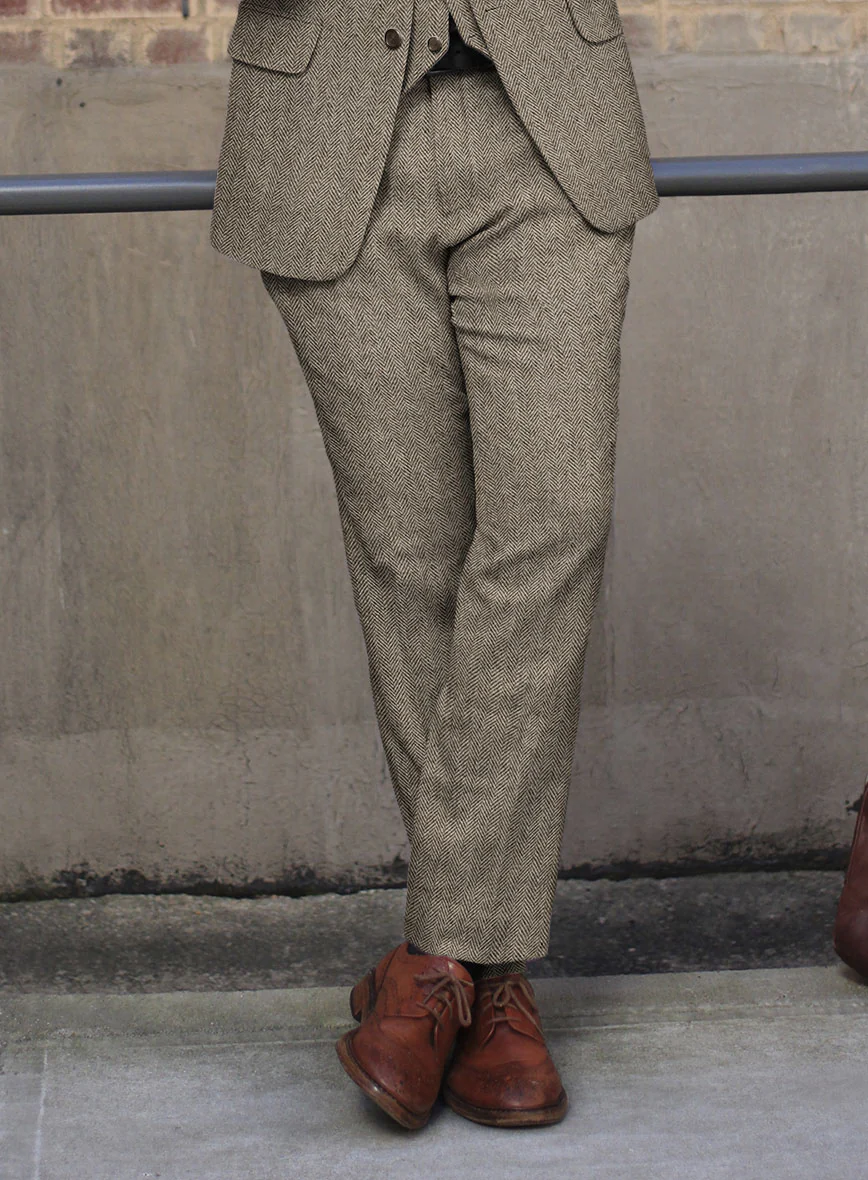 Vintage Herringbone Brown Tweed Pants - Image 2