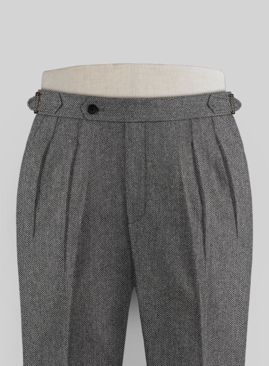 Vintage Herringbone Gray Highland Tweed Trousers - Image 2