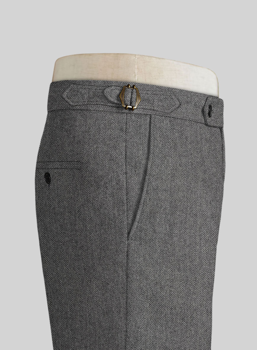 Vintage Herringbone Gray Highland Tweed Trousers - Image 3