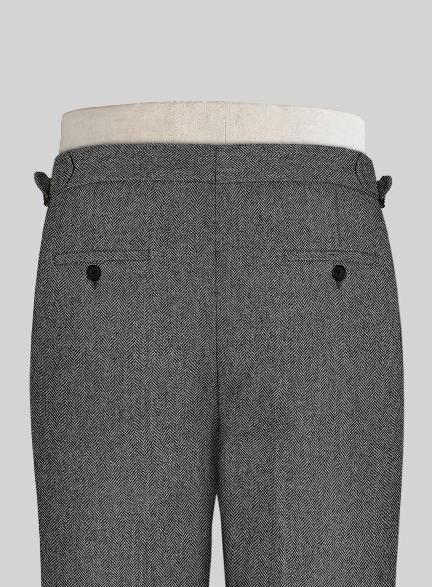 Vintage Herringbone Gray Highland Tweed Trousers - Image 4