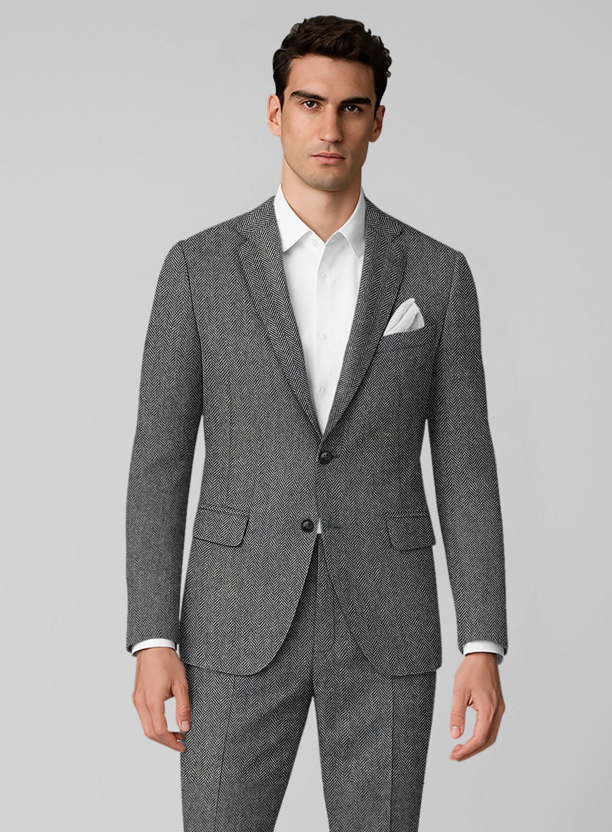 Vintage Herringbone Gray Tweed Jacket - Image 3