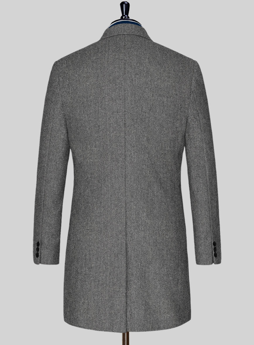 Vintage Herringbone Gray Tweed Overcoat - Image 2