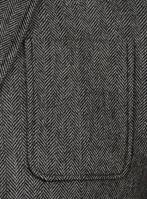 Vintage Herringbone Gray Tweed Patch Pocket Jacket - Image 4