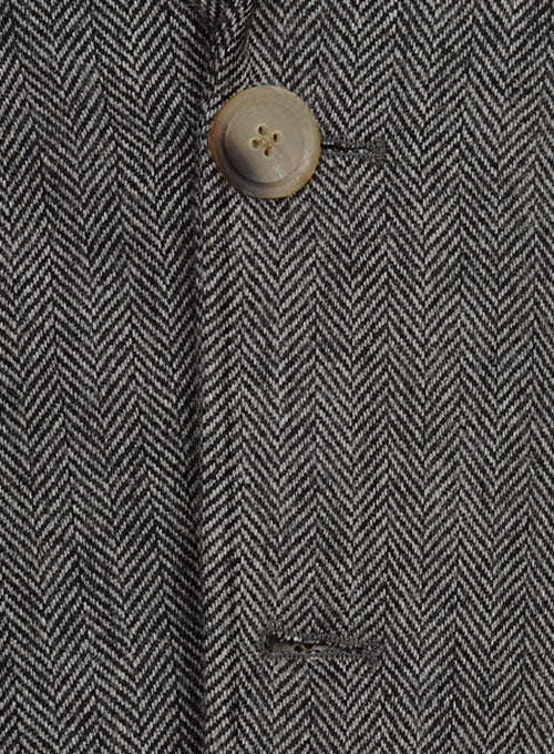 Vintage Herringbone Gray Tweed Patch Pocket Jacket - Image 5