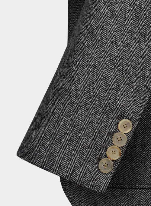 Vintage Herringbone Gray Tweed Patch Pocket Jacket - Image 6
