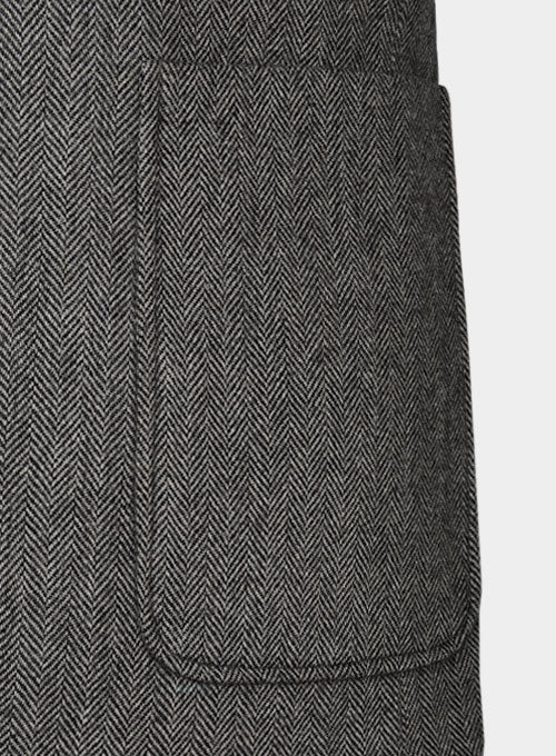 Vintage Herringbone Gray Tweed Patch Pocket Jacket - Image 7