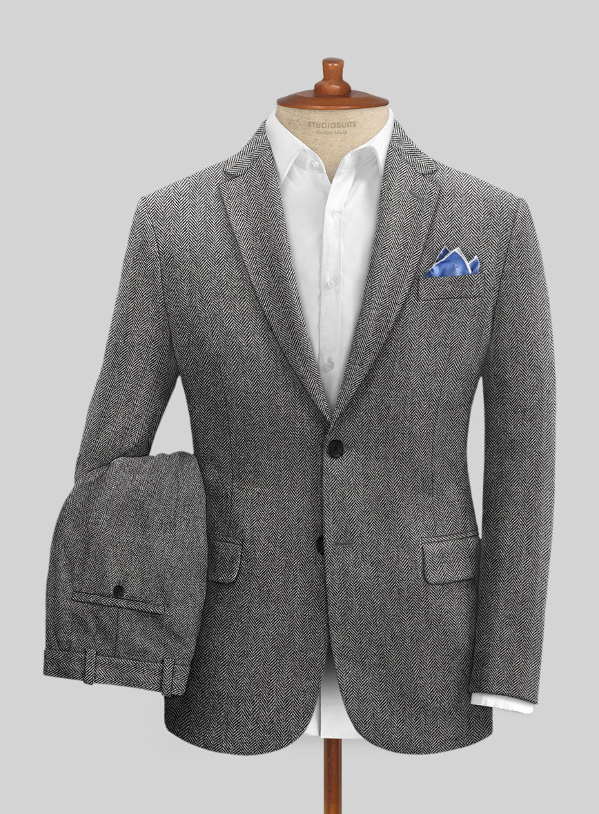 Vintage Herringbone Gray Tweed Suit - Image 2