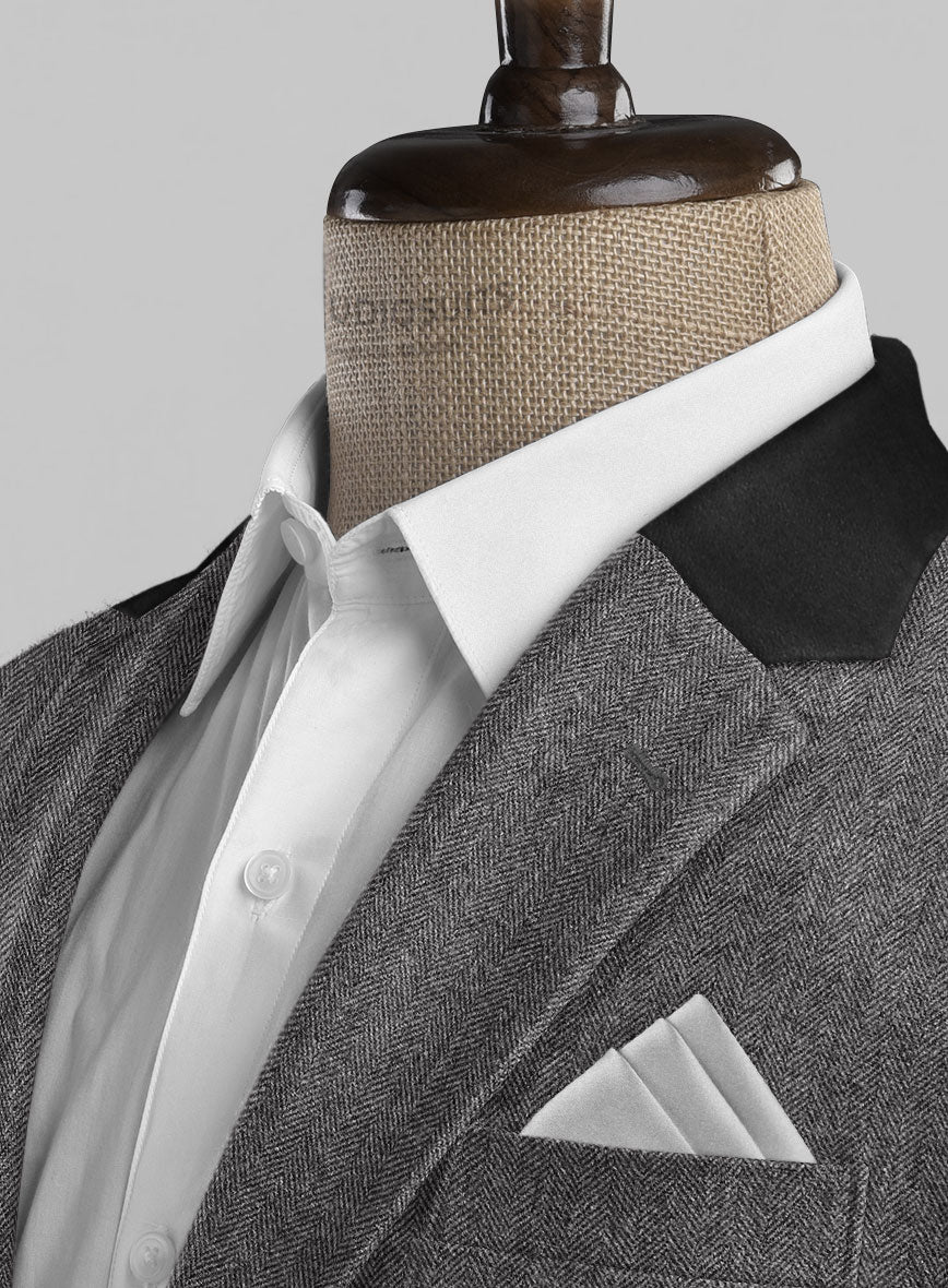 Vintage Herringbone Gray Tweed Suit - Leather Trims - Image 4