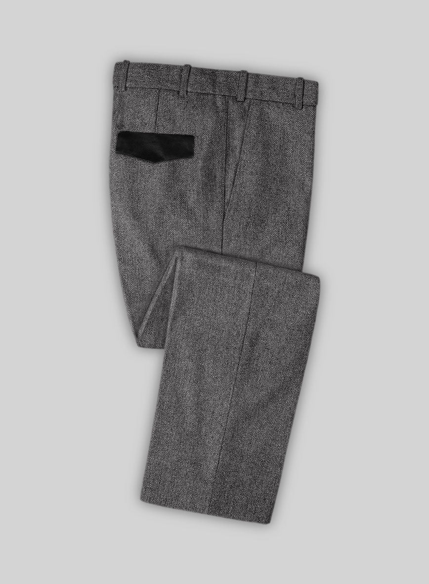 Vintage Herringbone Gray Tweed Suit - Leather Trims - Image 5