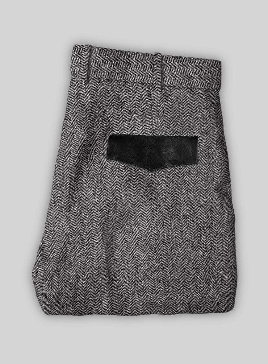 Vintage Herringbone Gray Tweed Suit - Leather Trims - Image 6
