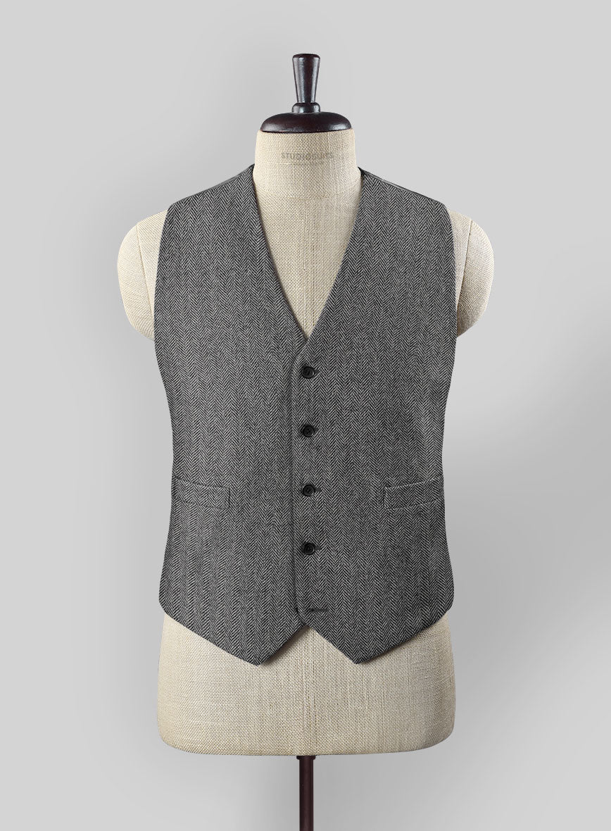 Vintage Herringbone Gray Tweed Waist Coat - Image 2