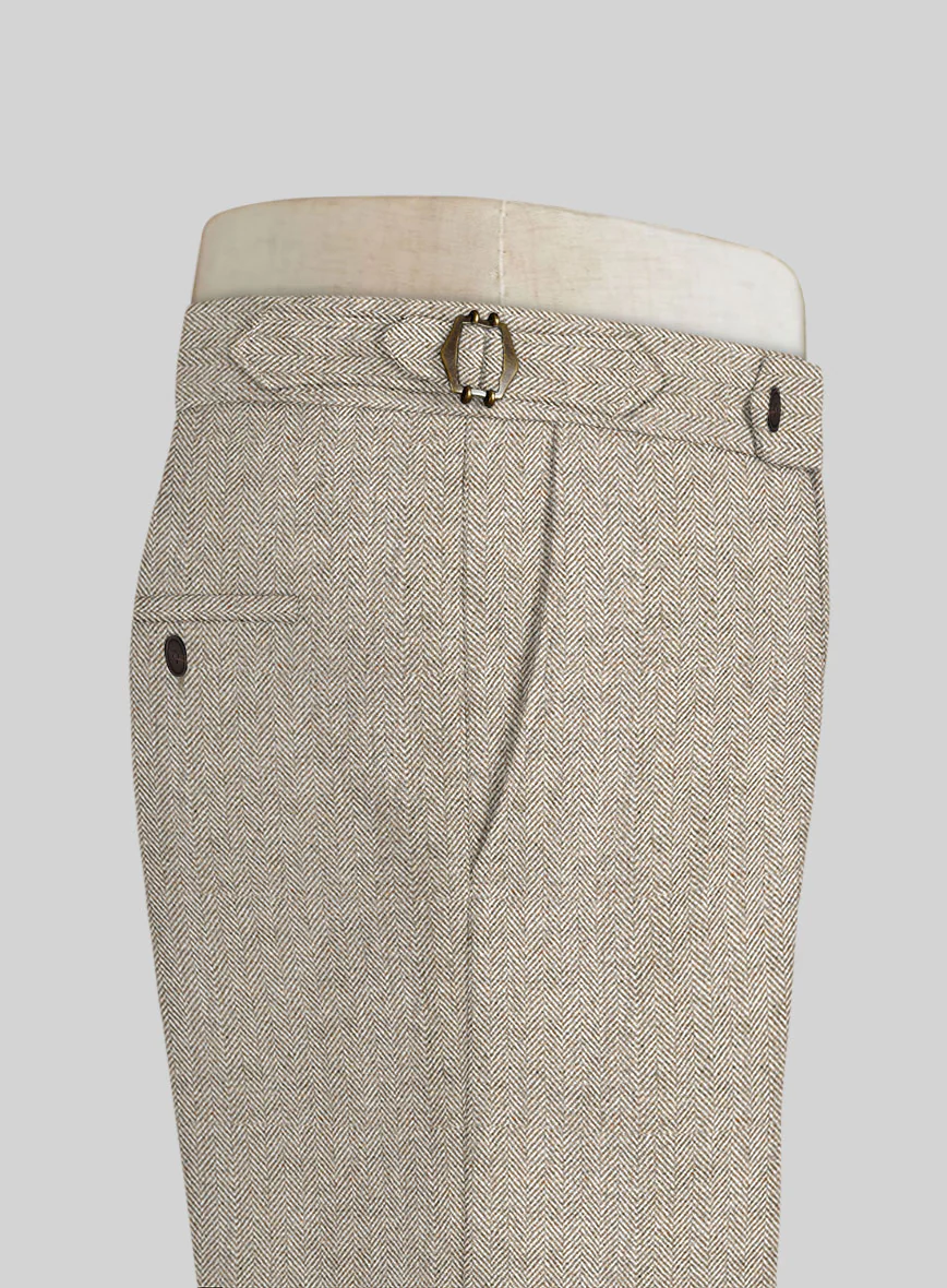 Vintage Herringbone Light Beige Tweed Highland Trousers - Image 3