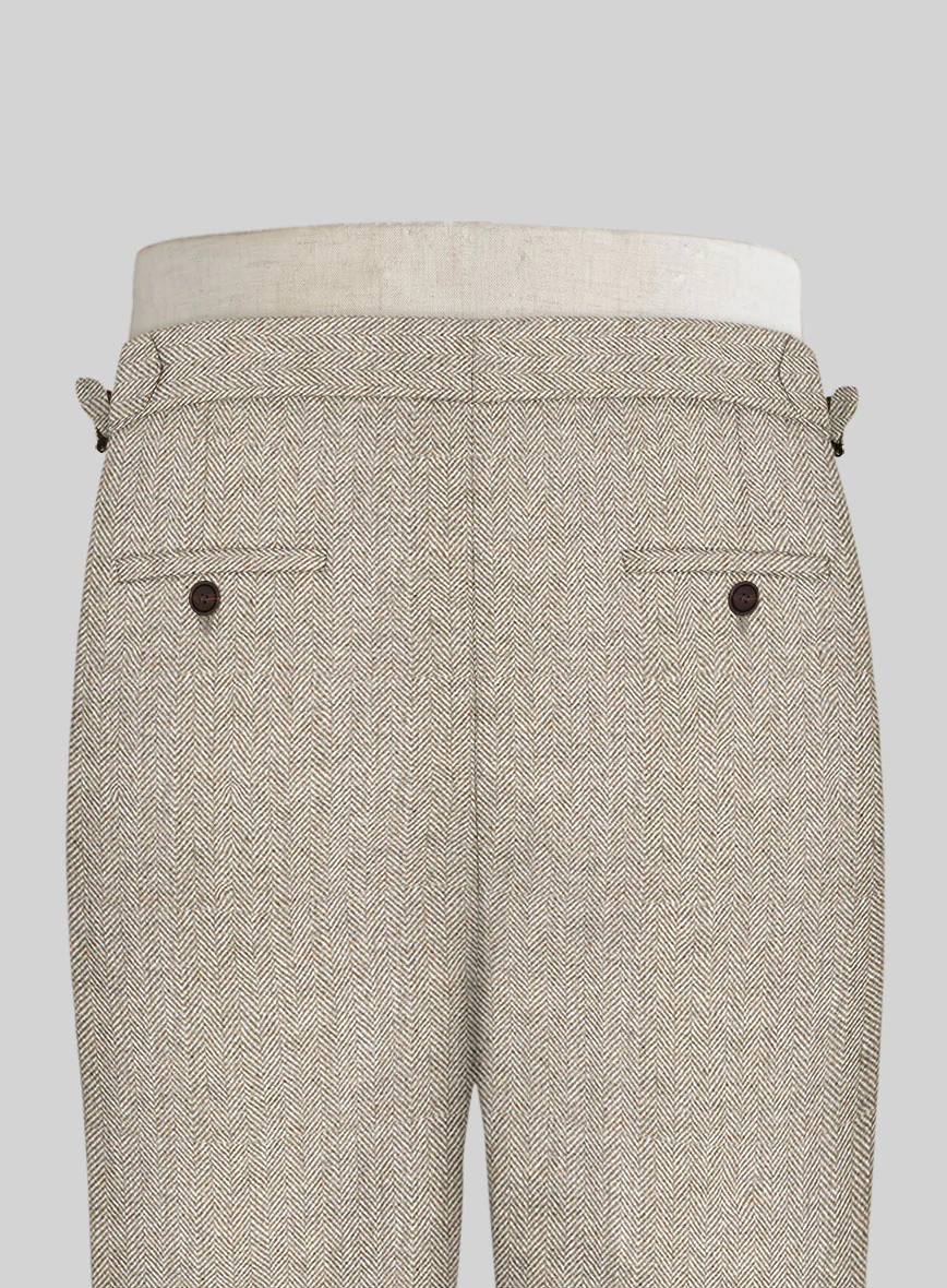 Vintage Herringbone Light Beige Tweed Highland Trousers - Image 4