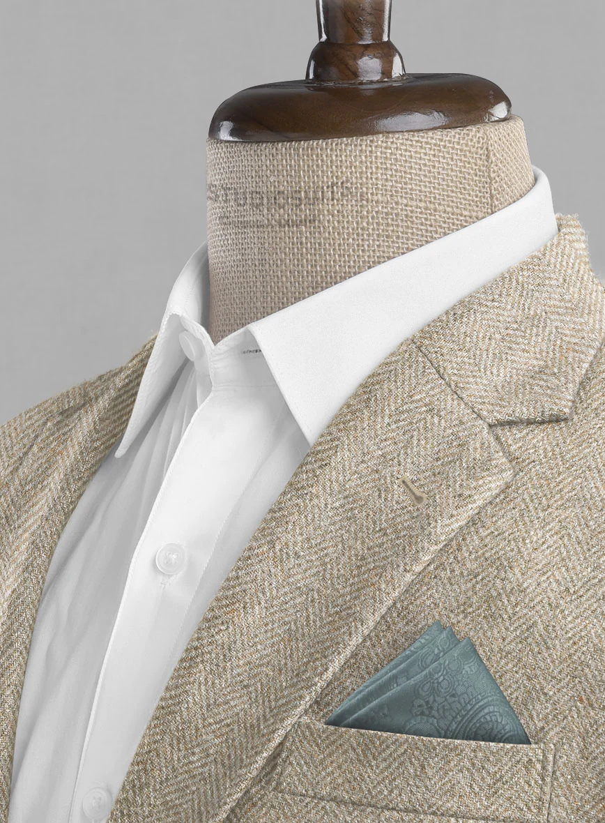 Vintage Herringbone Light Beige Tweed Jacket - Image 4