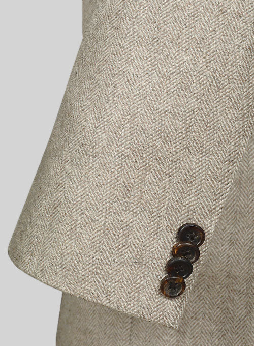 Vintage Herringbone Light Beige Tweed Long Coat - Image 6