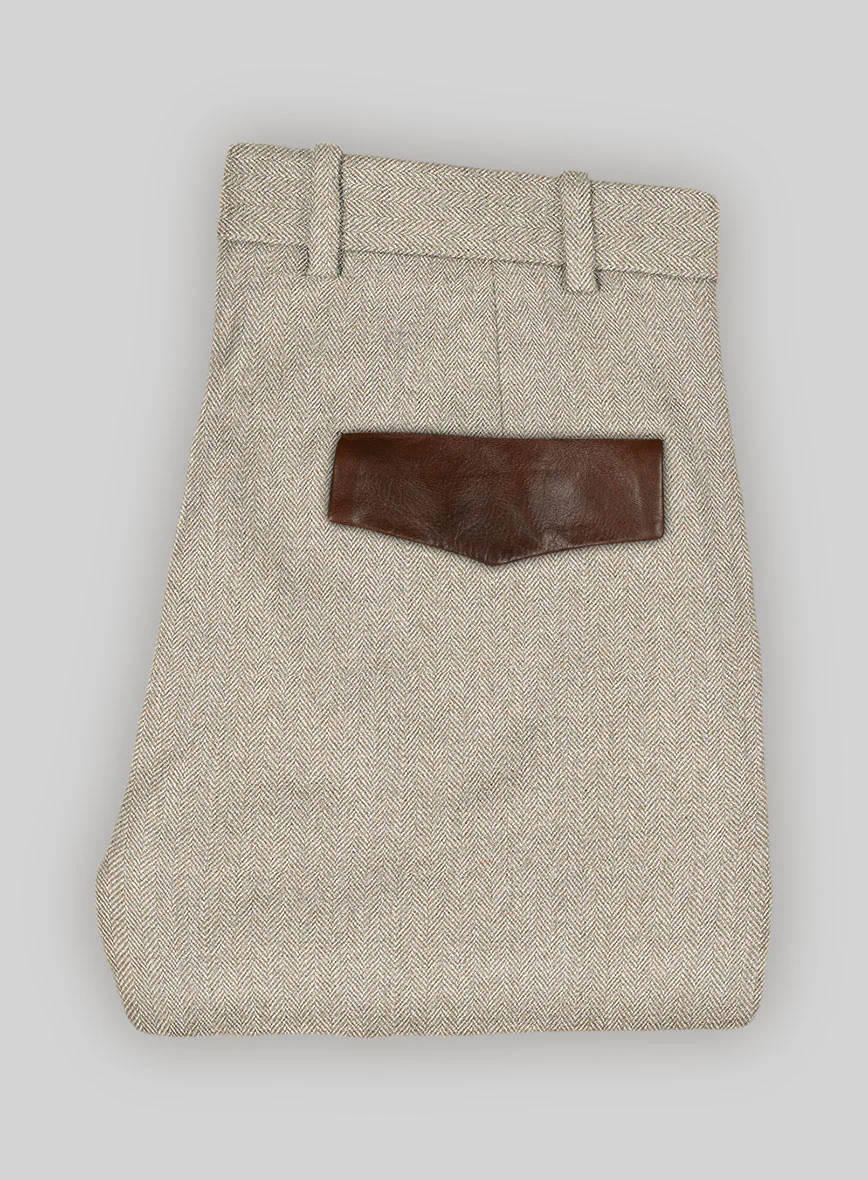 Vintage Herringbone Light Beige Tweed Suit - Leather Trims - Image 5