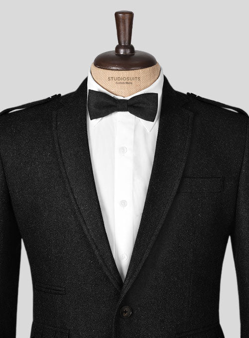 Vintage Plain Black Tweed Kilt Jacket - Image 3