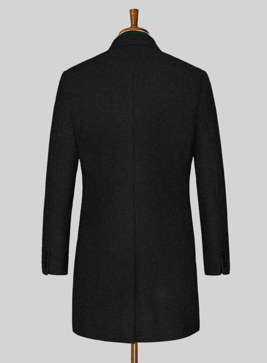Vintage Plain Black Tweed Overcoat - Image 3
