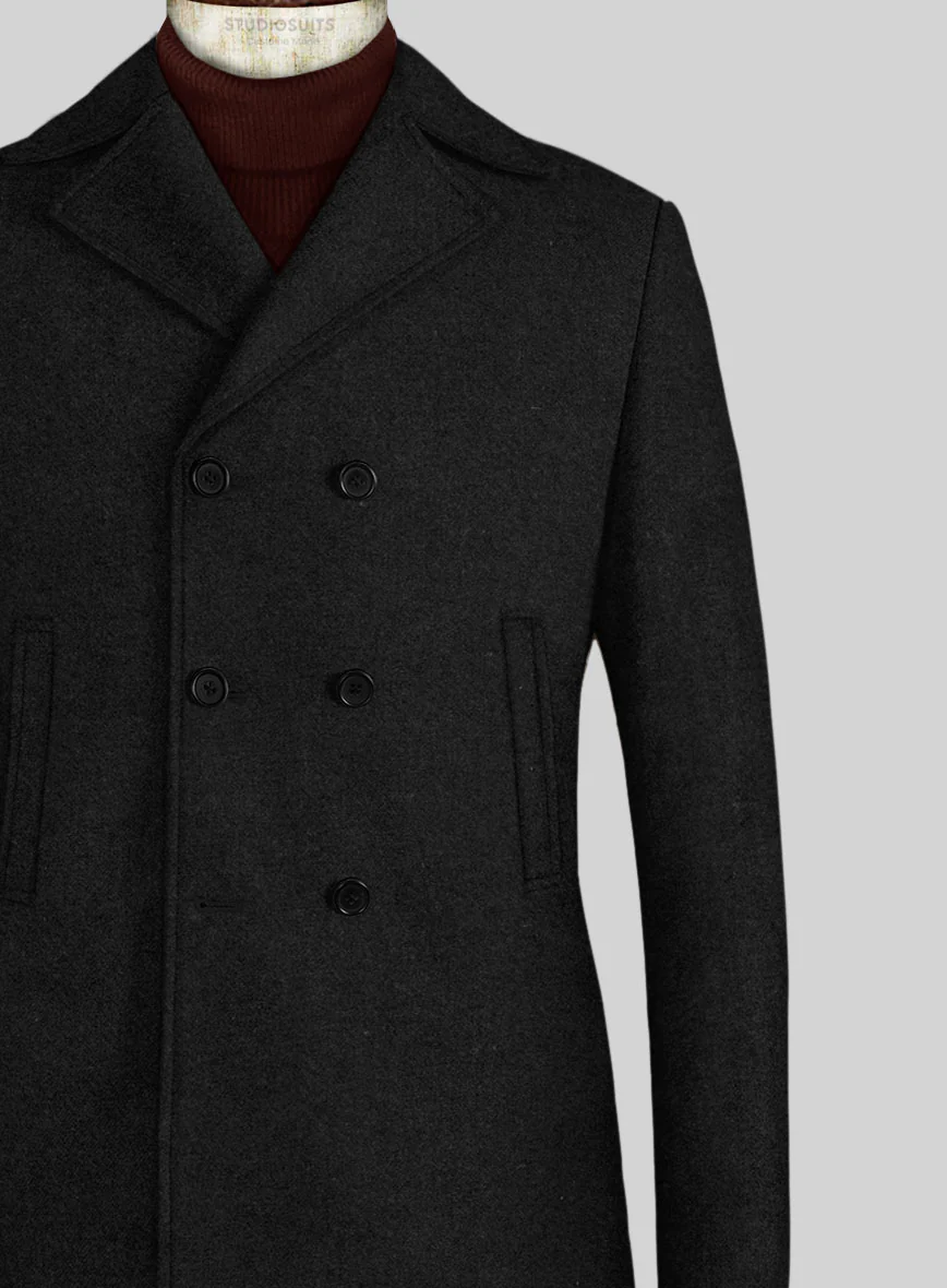 Vintage Plain Black Tweed Pea Coat - Image 3