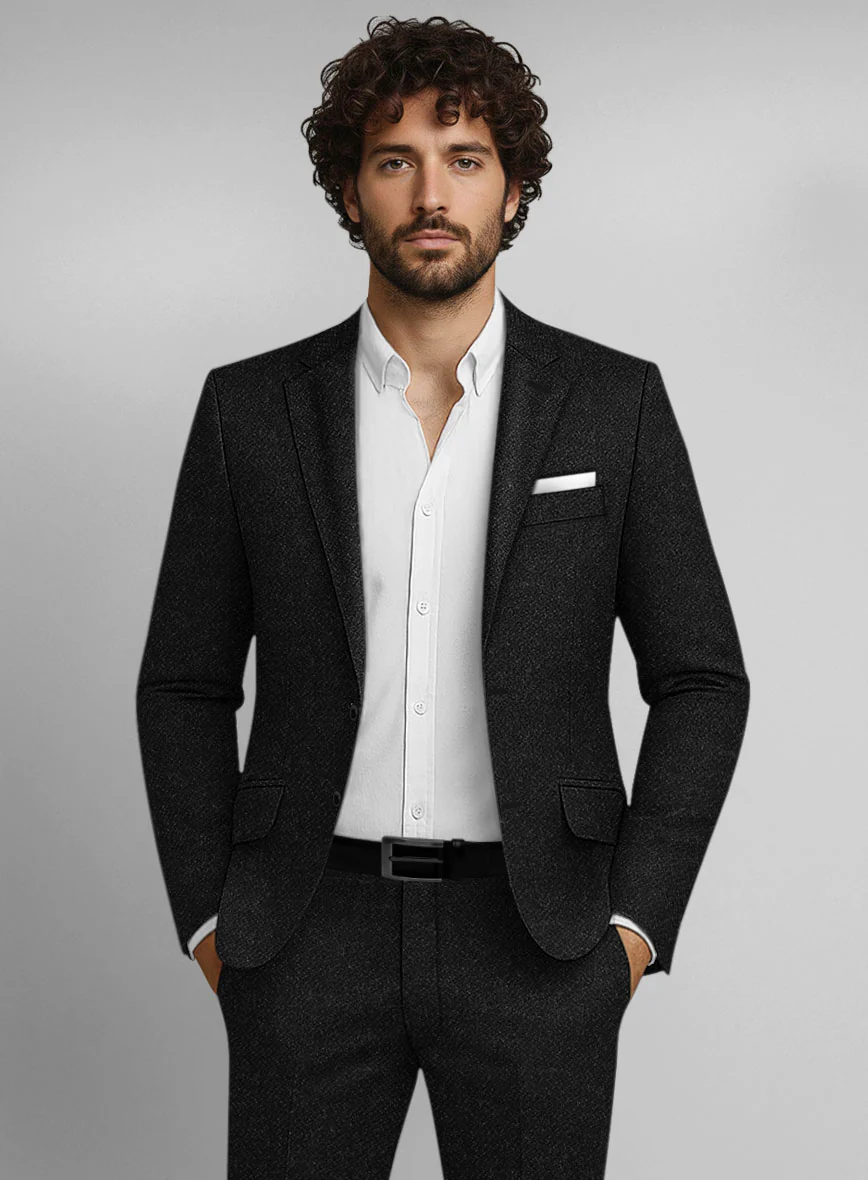 Vintage Plain Black Tweed Suit - Image 3