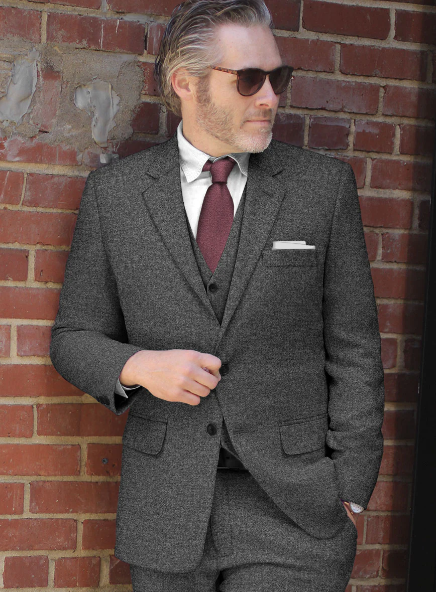 Vintage Plain Dark Gray Tweed Jacket - Image 2