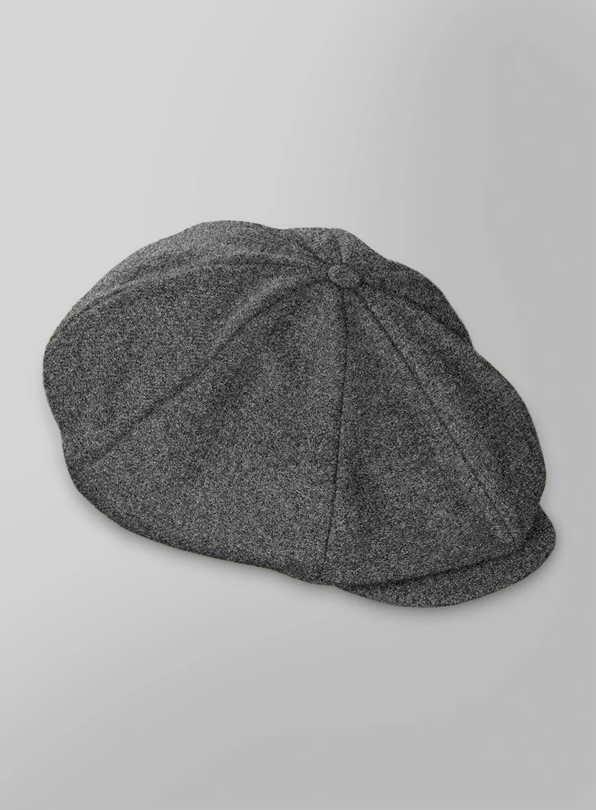 Vintage Plain Dark Gray Tweed Newsboy Cap - Image 3