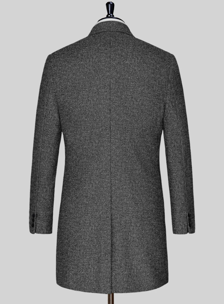 Vintage Plain Dark Gray Tweed Overcoat - Image 2
