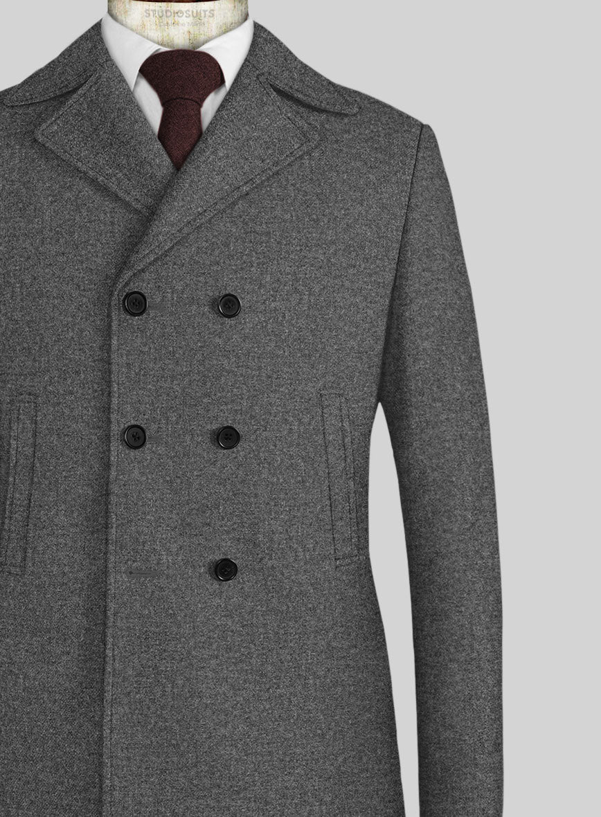 Vintage Plain Dark Gray Tweed Pea Coat - Image 2