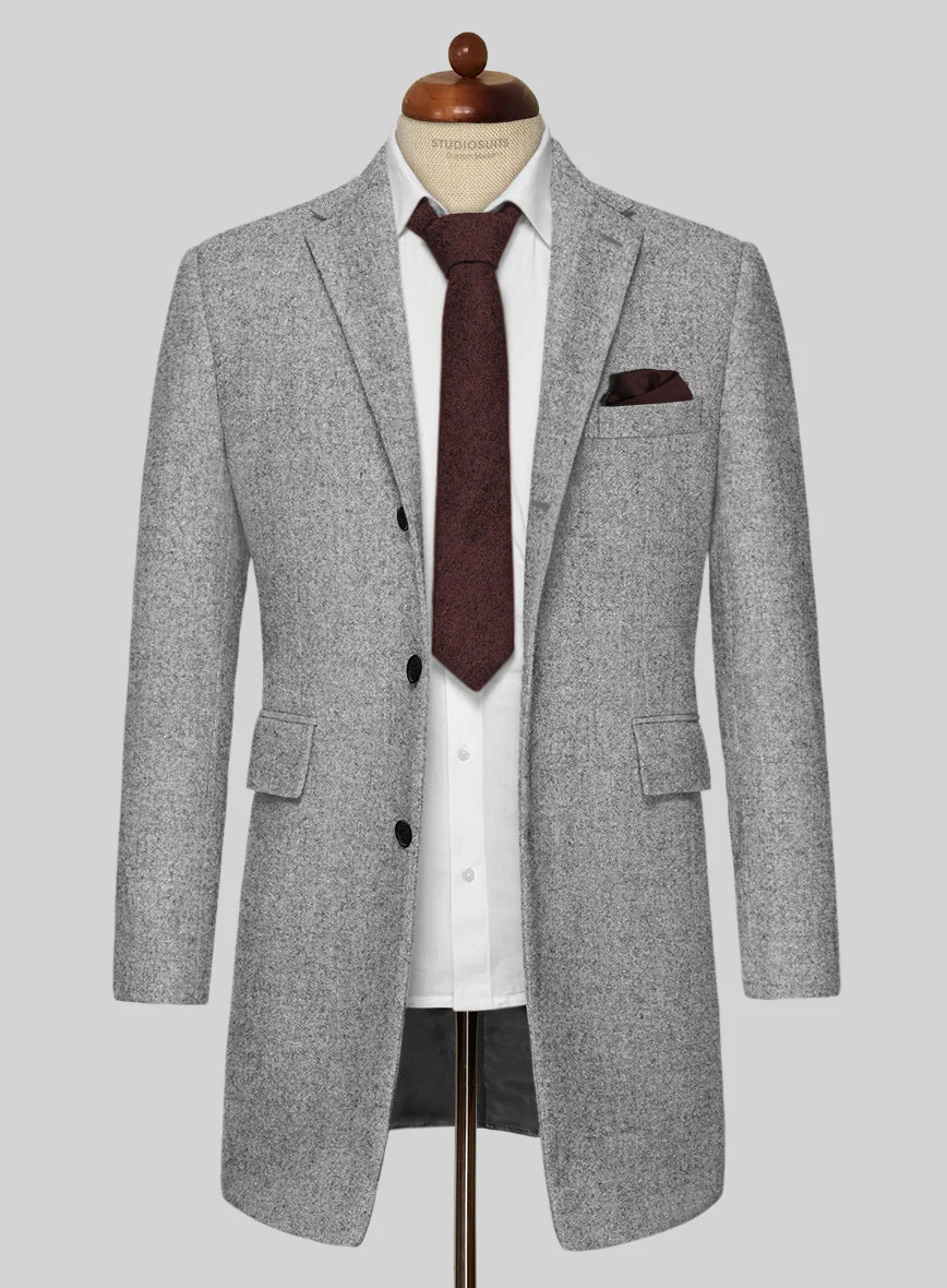 Vintage Plain Gray Tweed Overcoat - Image 3