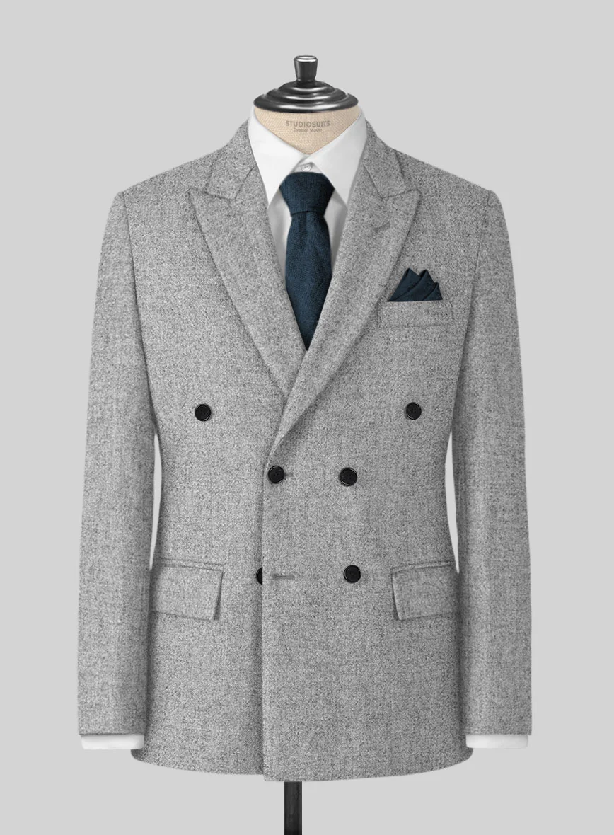 Vintage Plain Gray Tweed Double Breasted Suit - Image 2