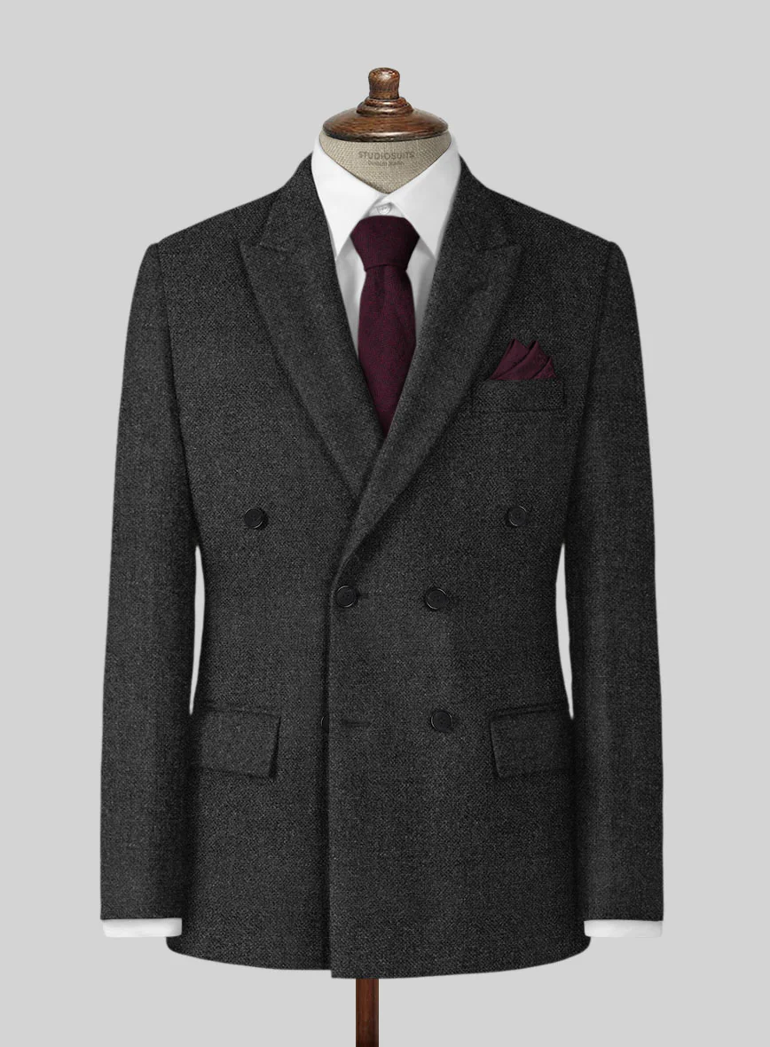 Vintage Rope Weave Charcoal Tweed Double Breasted Jacket