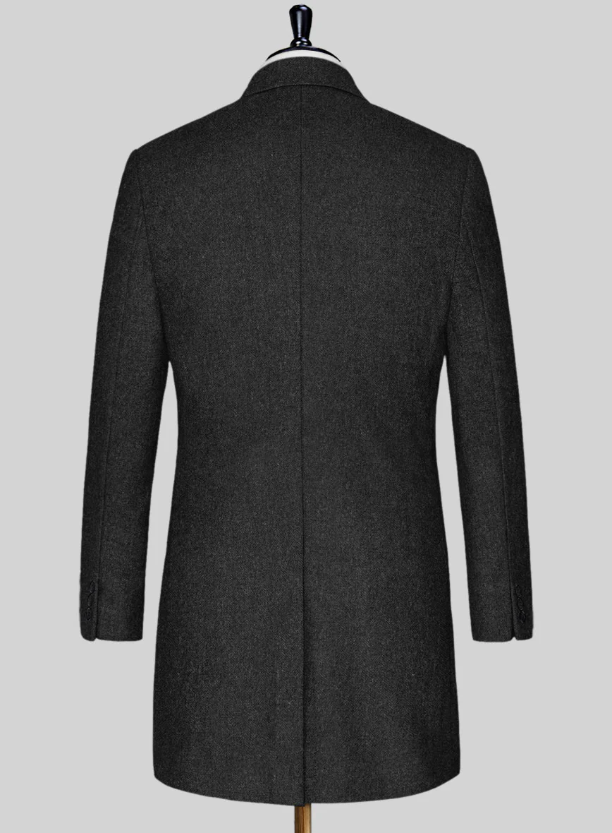 Vintage Rope Weave Charcoal Tweed Overcoat - Image 2