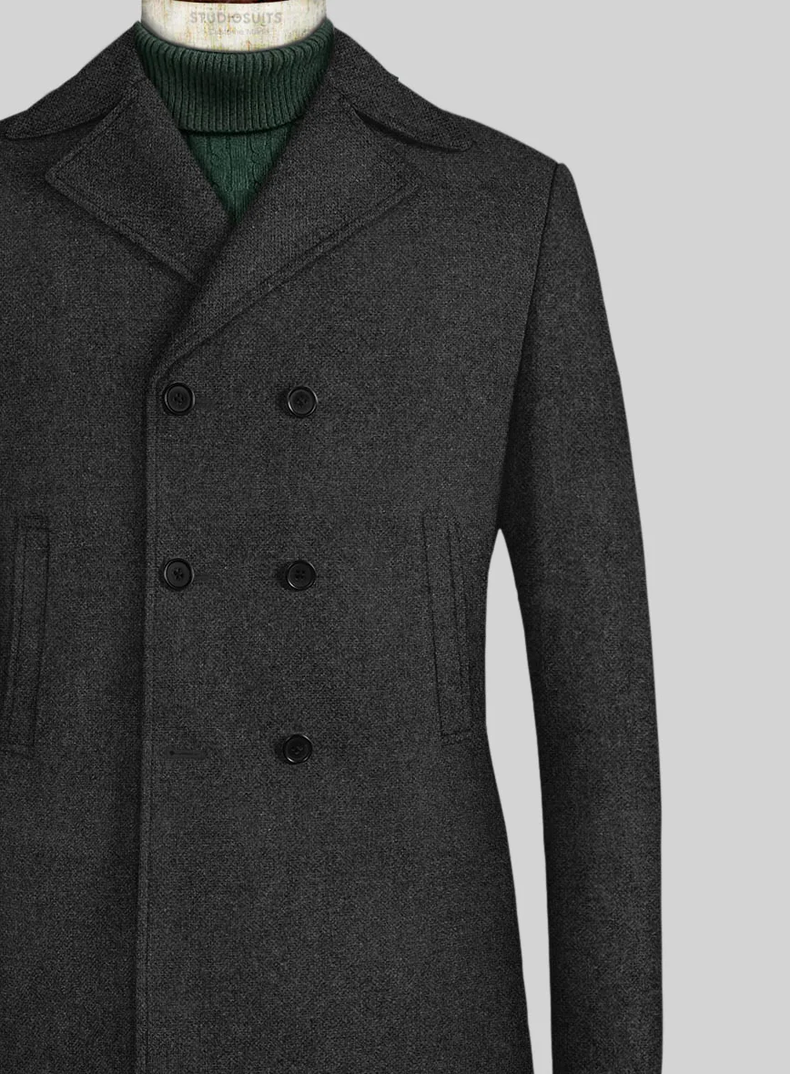 Vintage Rope Weave Charcoal Tweed Pea Coat - Image 3
