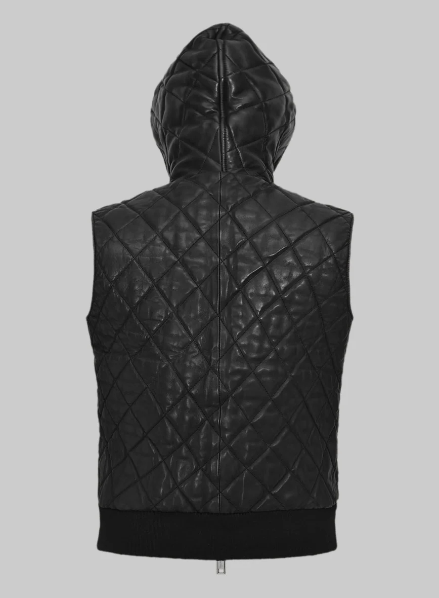 Vortex Hooded Black Leather Vest - Image 2