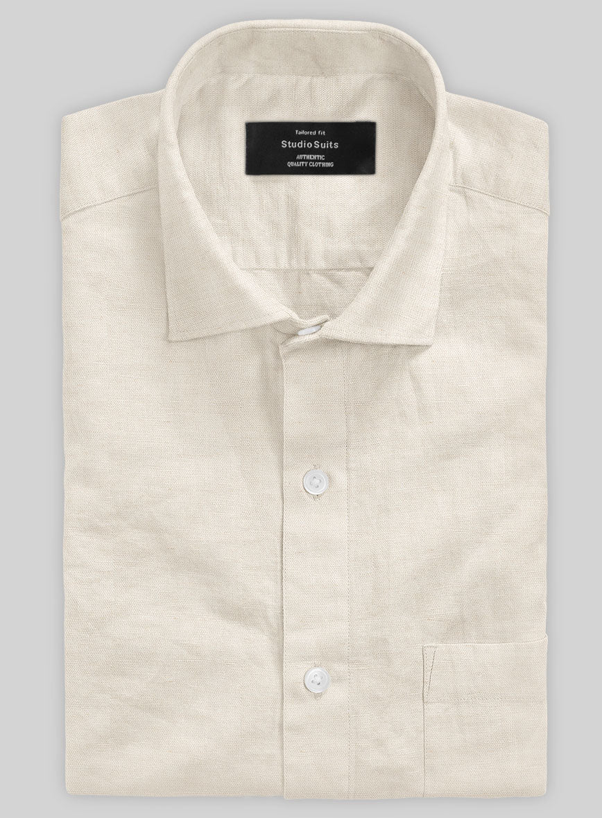 Washed Beige Cotton Linen Shirt - Image 3