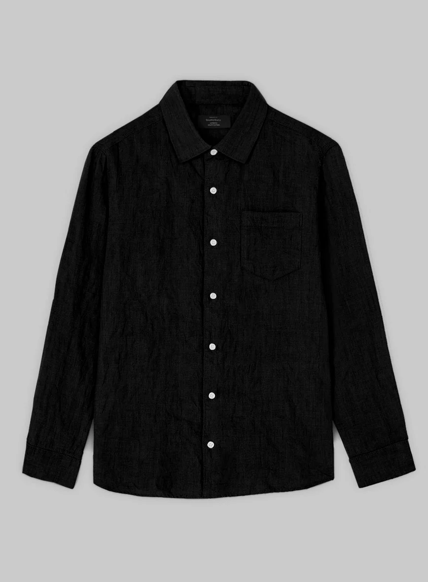 Washed Pure Black Linen Shirt - Image 3