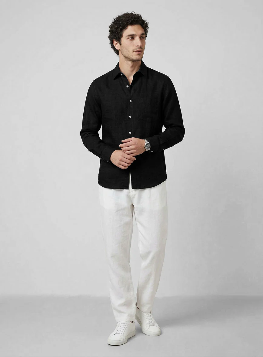 Washed Pure Black Linen Shirt - Image 4