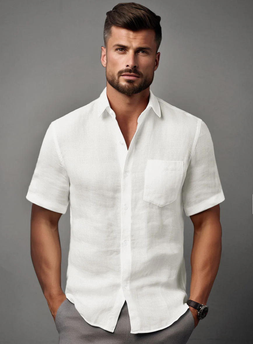 Washed Cream Linen Shirt - Image 2