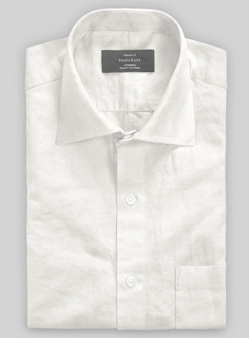 Washed Cream Linen Shirt - Image 2