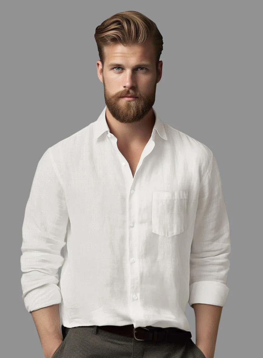 Washed Cream Linen Shirt - Image 3