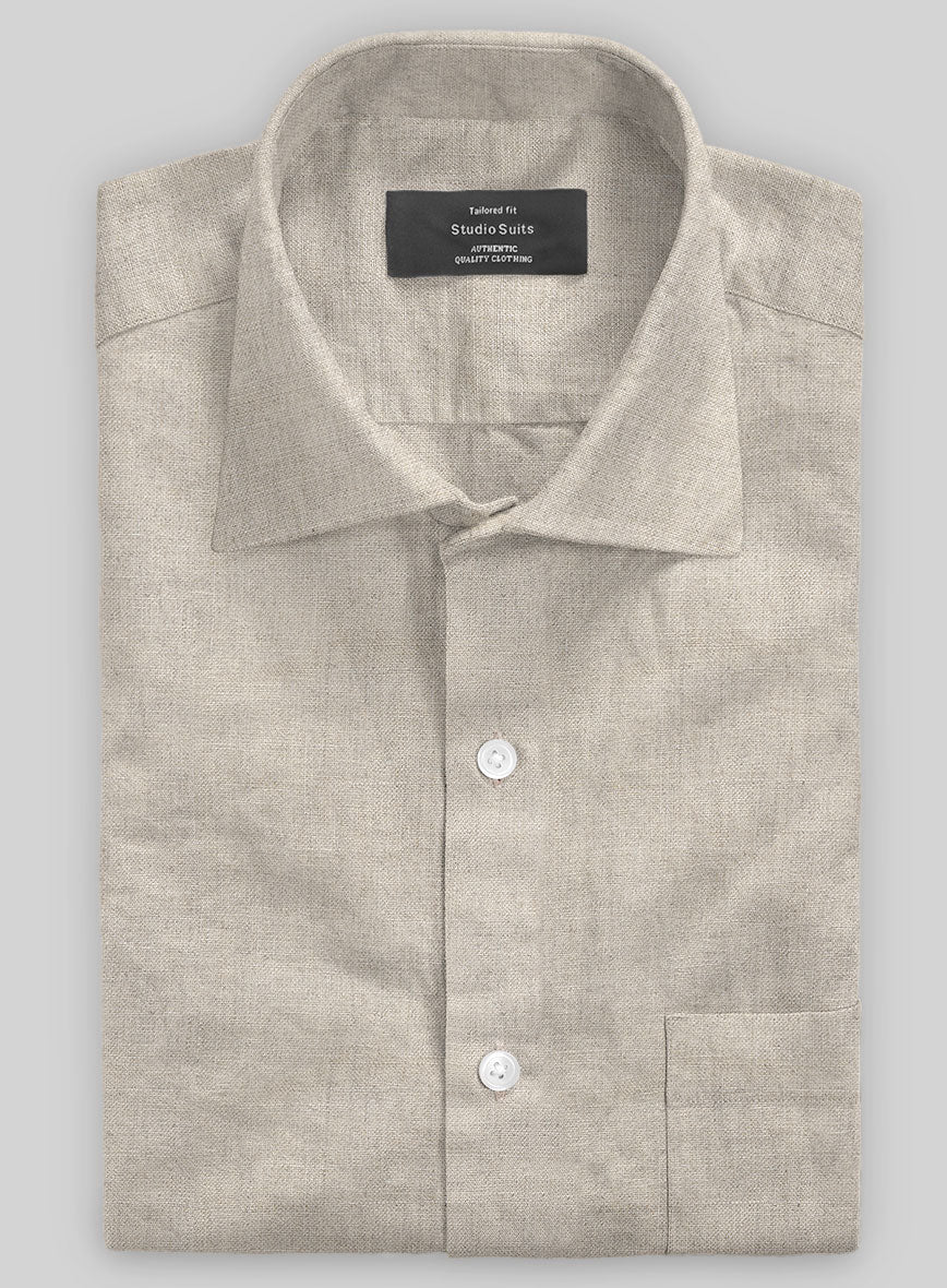 Washed Dark Beige Linen Shirt - Image 2