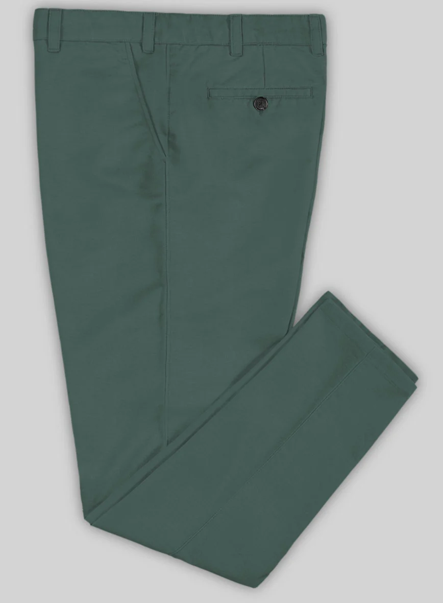 Washed Gallo Green Cotton Stretch Chino Pants - Image 3